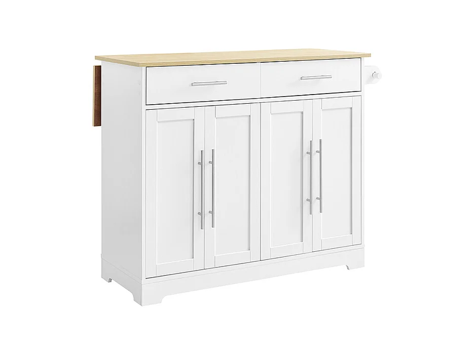 SoBuy Keukenkar met wielen keukeneiland uitschuifbaar houten werkblad laden verstelbare planken ruimtebesparende kast wit 113 x 91 x 44-69 cm