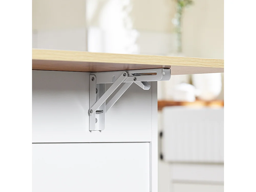 SoBuy chariot de cuisine à roulettes avec plan de travail extensible, 2 tiroirs et étagères réglables, blanc, L113 x P91 x H44-69 cm