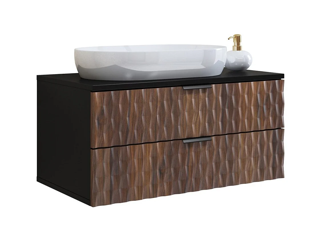 Set von 3 Badezimmermöbeln KING – Dunkle Eiche und Schwarz - 60 cm