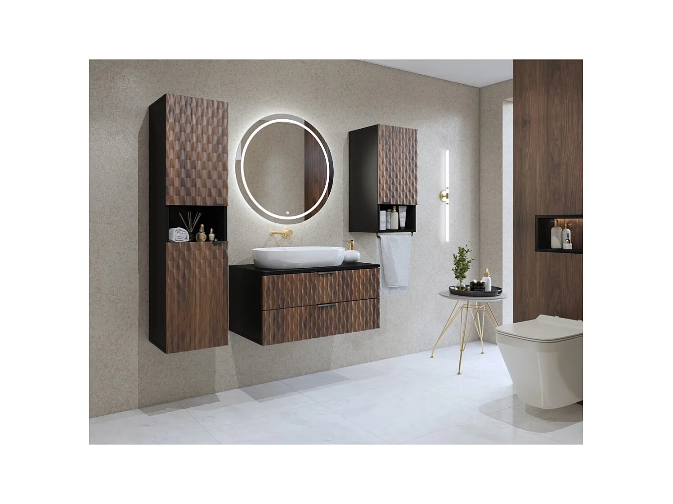 Ensemble de 3 meubles de salle de bain KING – Chêne foncé et noir - 60 cm