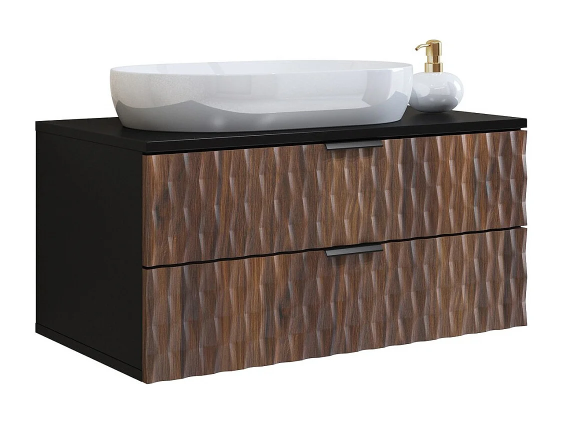 Set van 3 badkamermeubels KING - Donkere eik en zwart - 60 cm