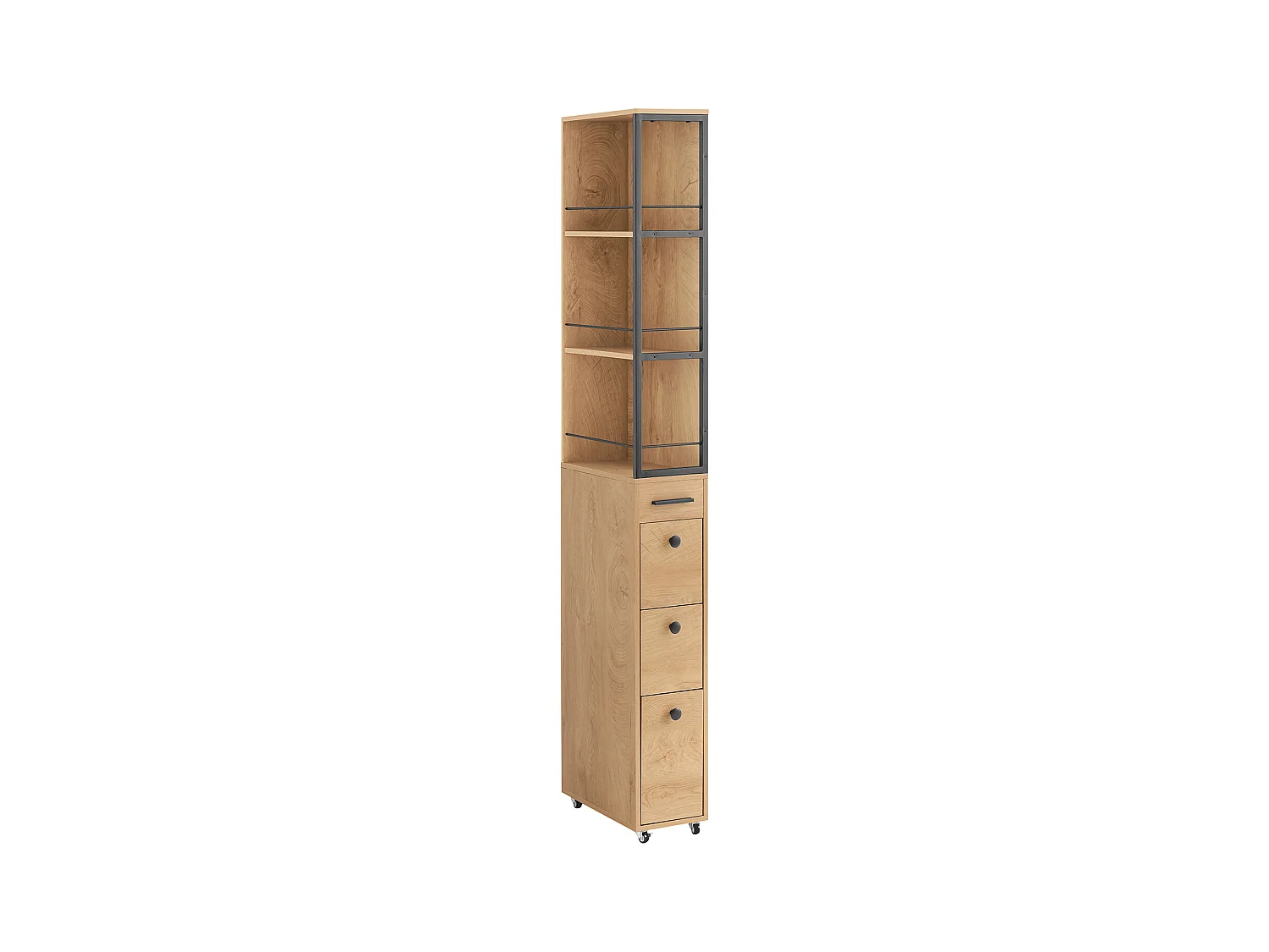 SoBuy Meuble Colonne Armoire Haute Rangement Étroit avec Roulettes 3 Étages 3 Tiroirs