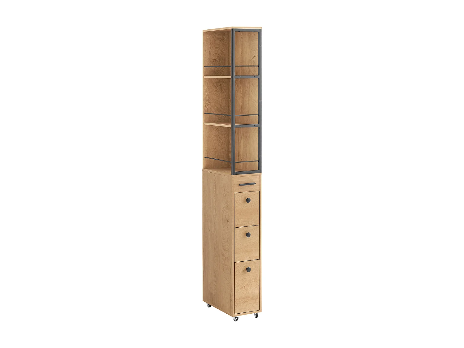 SoBuy Meuble Colonne Armoire Haute Rangement Étroit avec Roulettes 3 Étages 3 Tiroirs