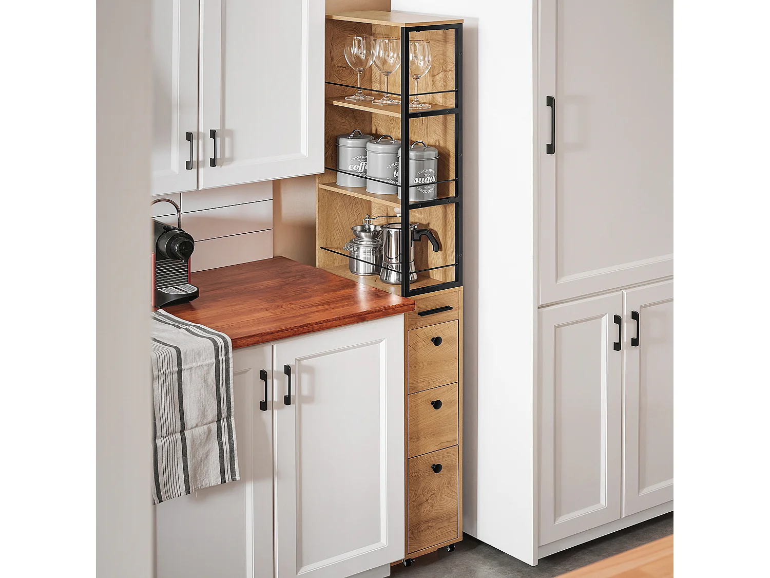 SoBuy Meuble Colonne Armoire Haute Rangement Étroit avec Roulettes 3 Étages 3 Tiroirs