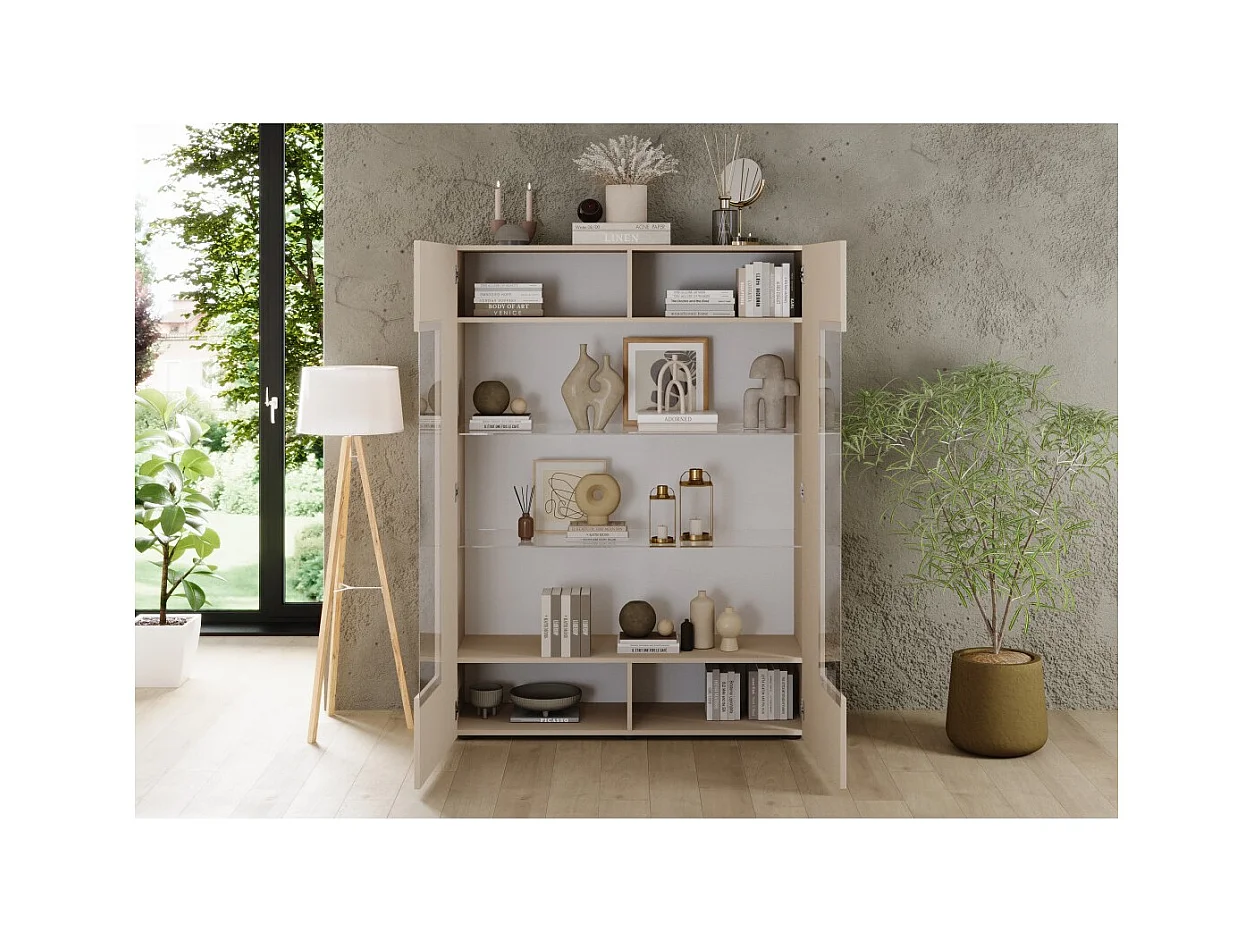 Vitrine SCENA – L121 x H166 x P42 cm – 2 portes – Coloris Cachemire