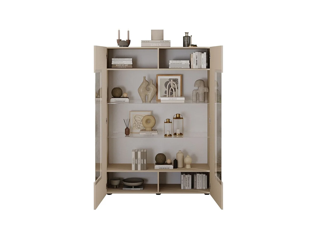 Vitrine SCENA – L121 x H166 x P42 cm – 2 portes – Coloris Cachemire