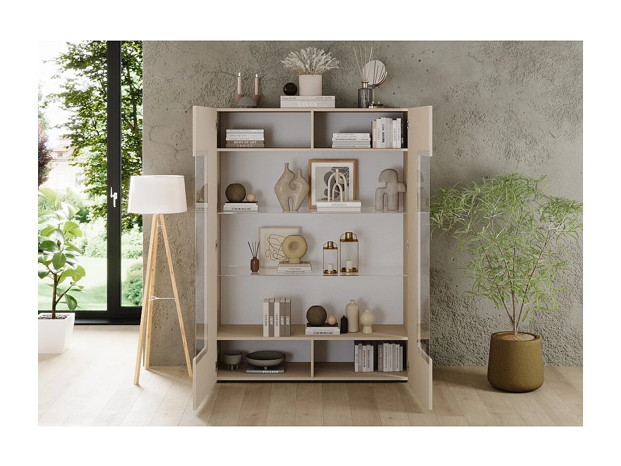 Vitrina SCENA – L121 x A166 x P42 cm – 2 portas – Cor Caxemira