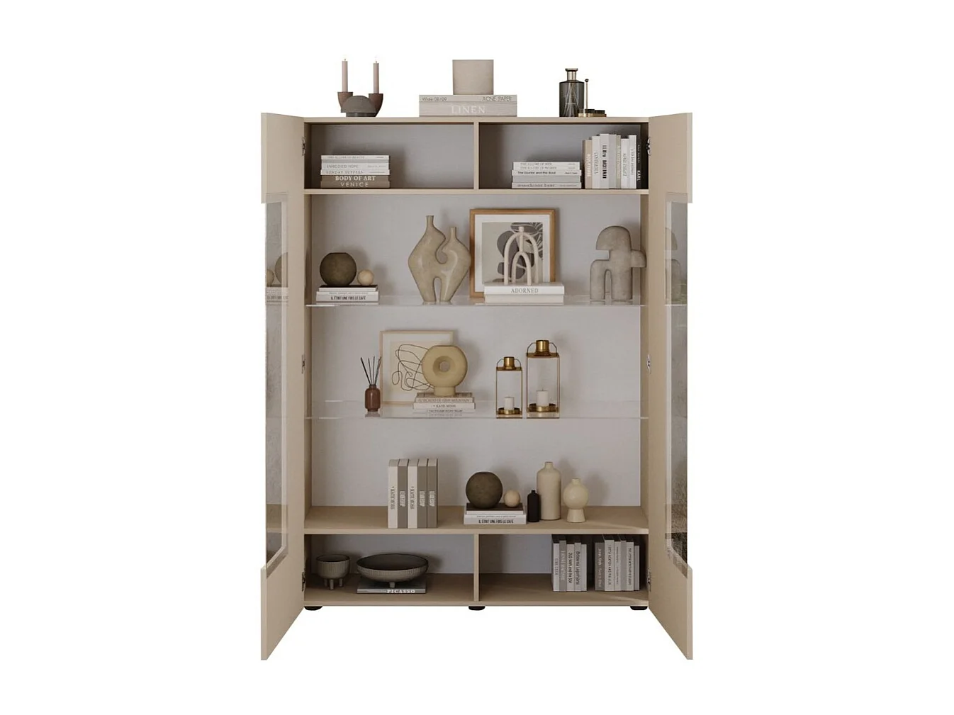 Vitrina SCENA – L121 x A166 x P42 cm – 2 portas – Cor Caxemira