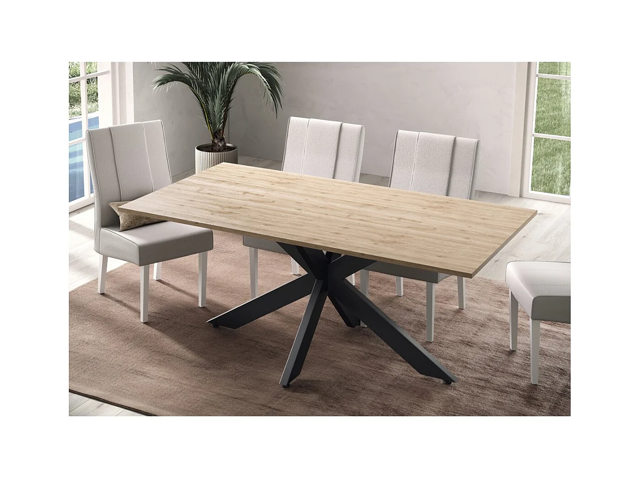 Mesa de comedor GWEN – 180 x 90 cm – Roble Cadiz y metal