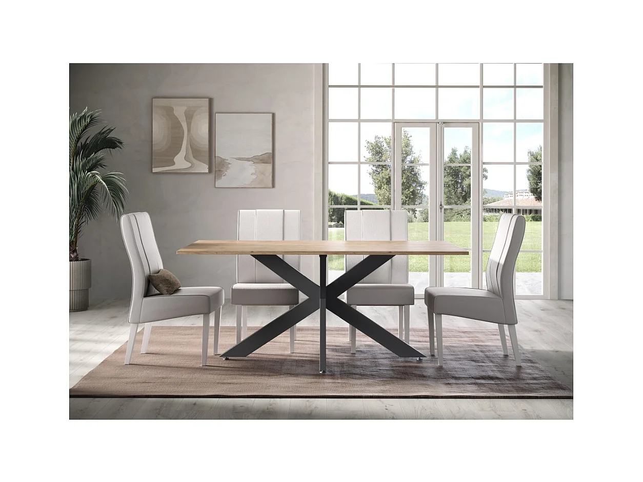 Mesa de comedor GWEN – 180 x 90 cm – Roble Cadiz y metal
