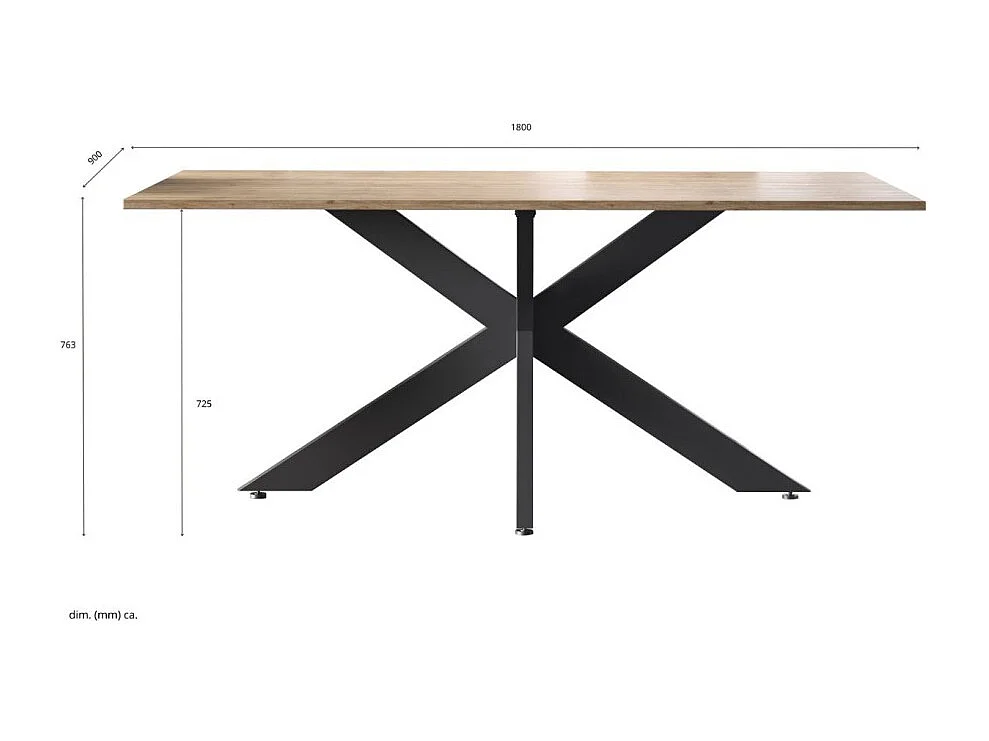 Mesa de jantar GWEN – 180 x 90 cm – Carvalho Cadiz e metal