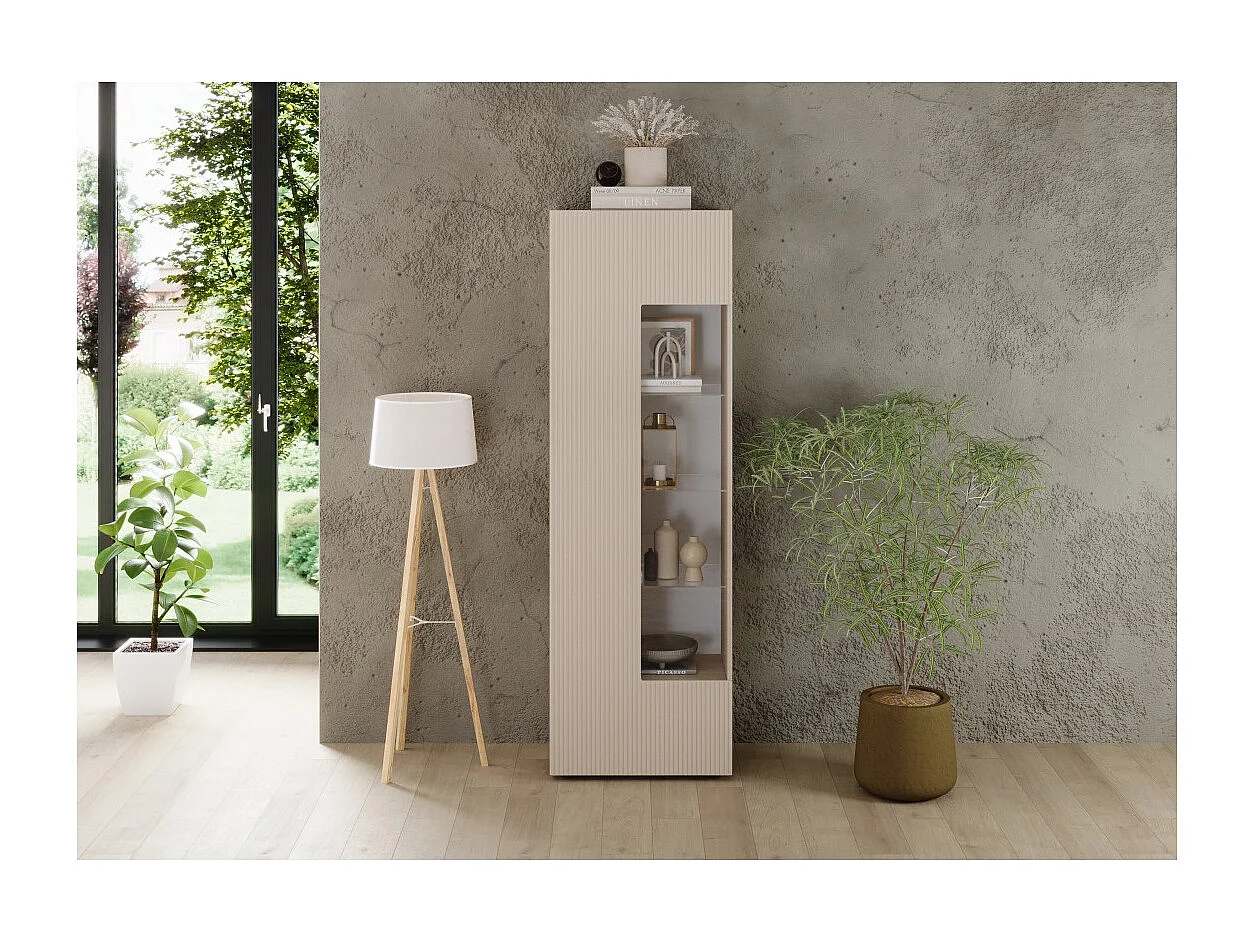 Vitrine SCENA – L60 x H187 x P42 cm – 1 porte – Coloris Cachemire