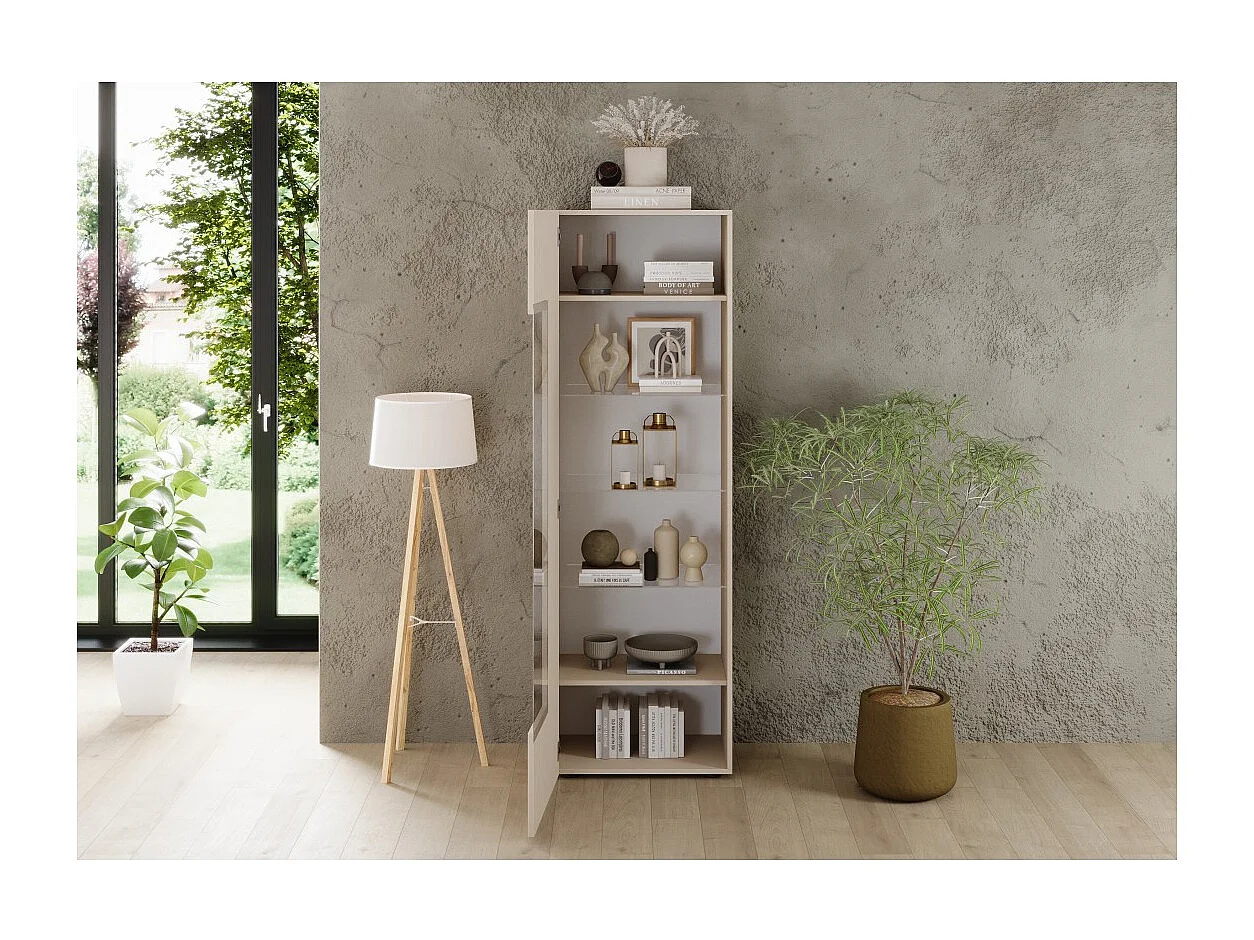 Vitrine SCENA – L60 x H187 x P42 cm – 1 porte – Coloris Cachemire