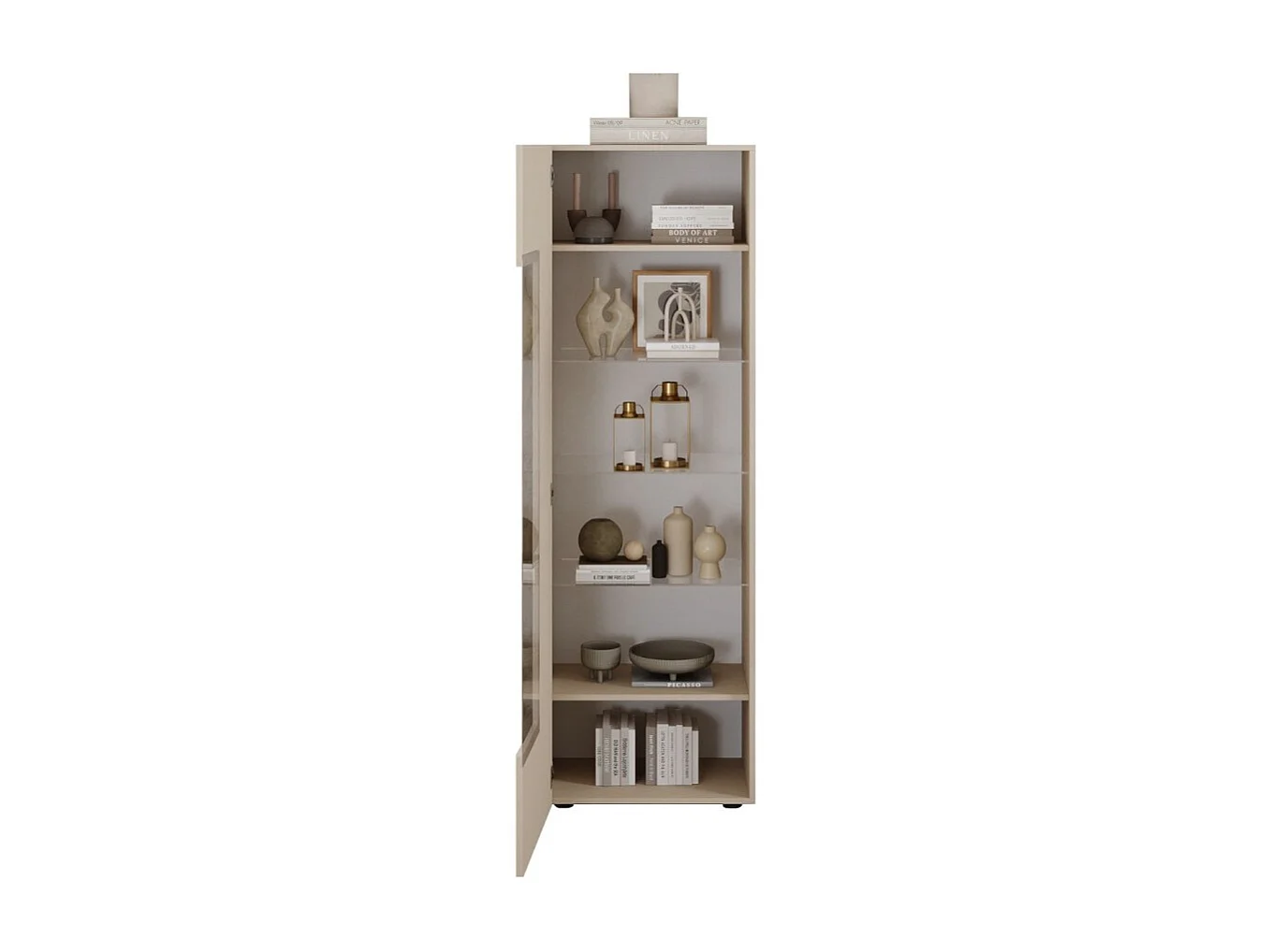 Vitrine SCENA – L60 x H187 x P42 cm – 1 porte – Coloris Cachemire