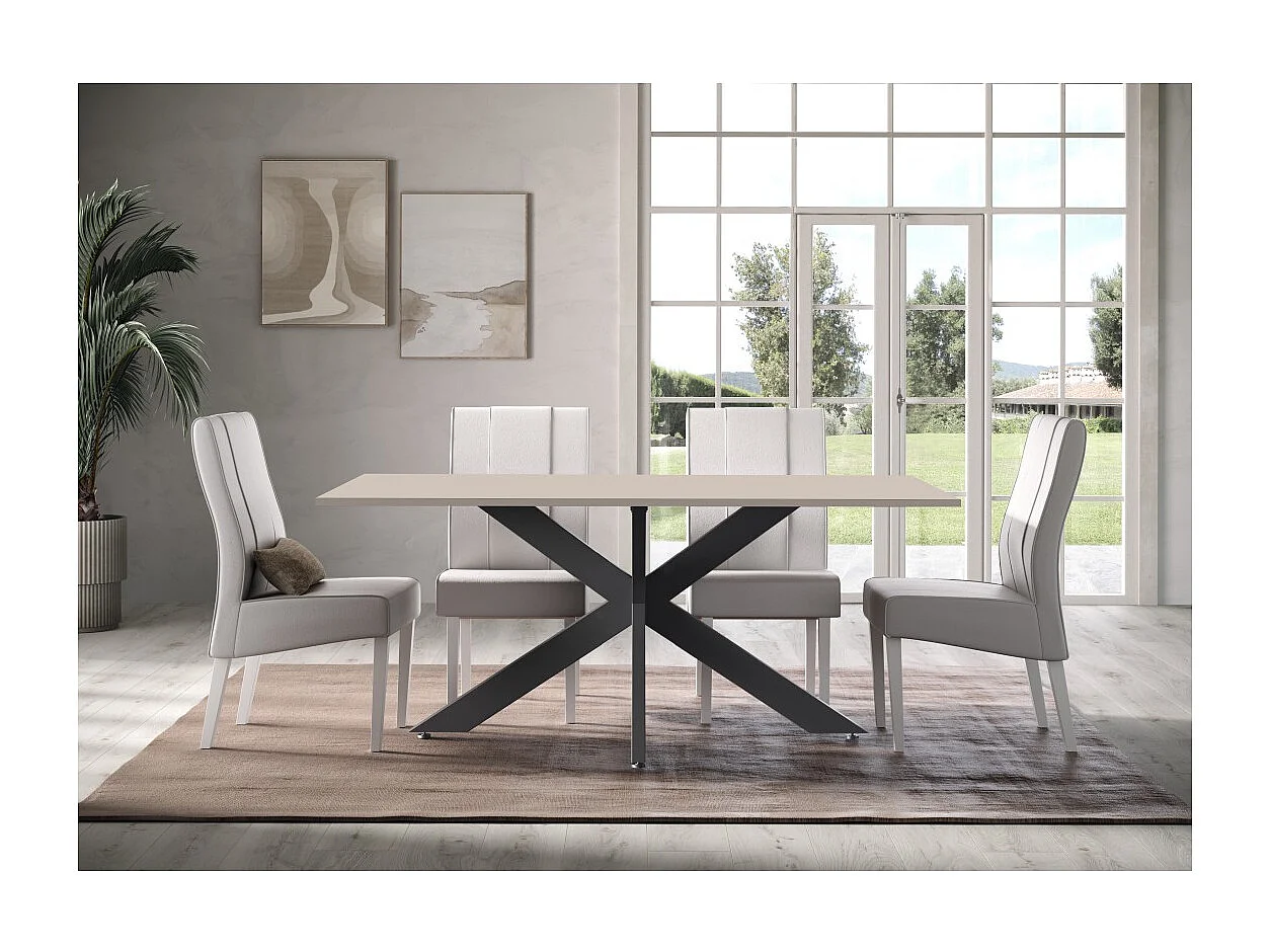 Table de salle à manger GWEN – 180 x 90 cm – Coloris cachemire et métal