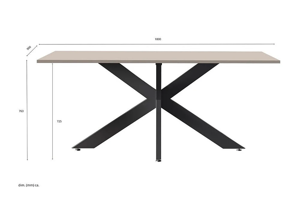 Table de salle à manger GWEN – 180 x 90 cm – Coloris cachemire et métal