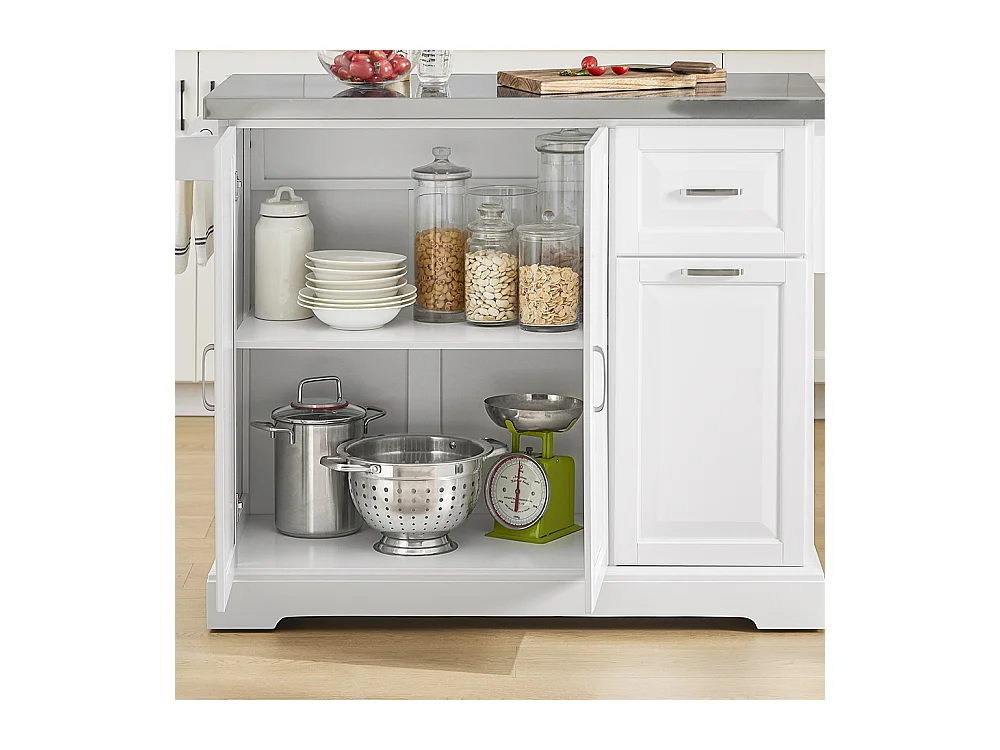 SoBuy îlot de cuisine sur roues avec plan extensible, deux tiroirs et étagère réglable, armoire peu encombrante, blanc 130 x 46/71 x 91cm