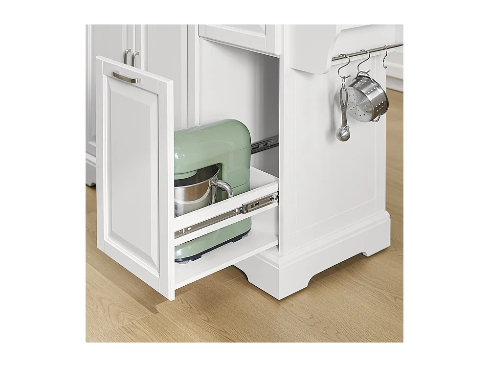 SoBuy îlot de cuisine sur roues avec plan extensible, deux tiroirs et étagère réglable, armoire peu encombrante, blanc 130 x 46/71 x 91cm