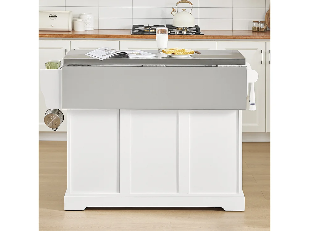 SoBuy Isola Cucina su Ruote con Piano Estendibile, Due Cassetti, Ripiano Regolabile, Salvaspazio, Bianco 130x46/71x91cm