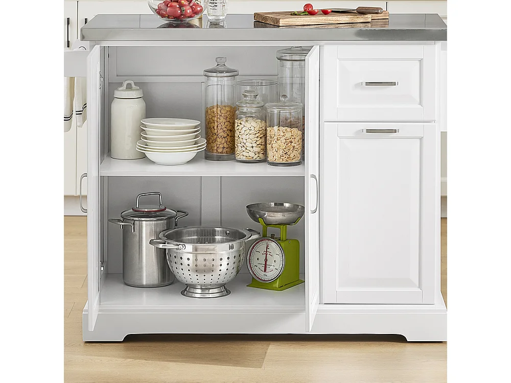 SoBuy Isola Cucina su Ruote con Piano Estendibile, Due Cassetti, Ripiano Regolabile, Salvaspazio, Bianco 130x46/71x91cm