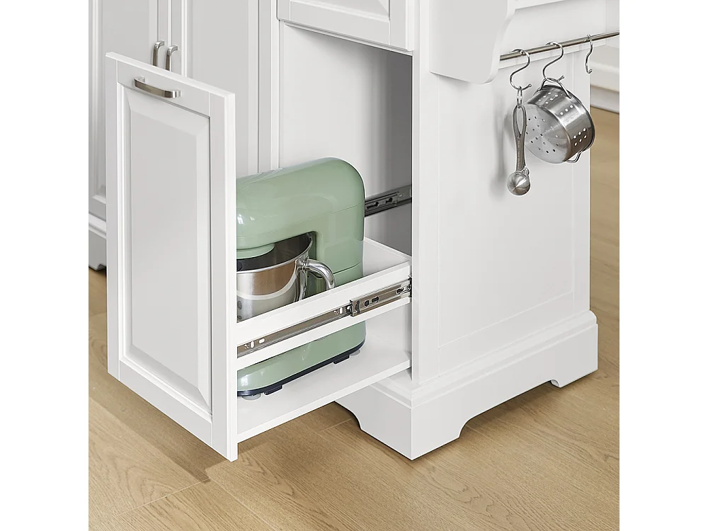 SoBuy Isola Cucina su Ruote con Piano Estendibile, Due Cassetti, Ripiano Regolabile, Salvaspazio, Bianco 130x46/71x91cm