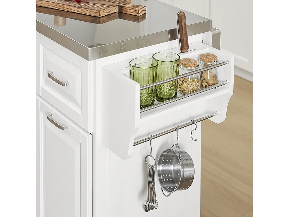 SoBuy Isola Cucina su Ruote con Piano Estendibile, Due Cassetti, Ripiano Regolabile, Salvaspazio, Bianco 130x46/71x91cm