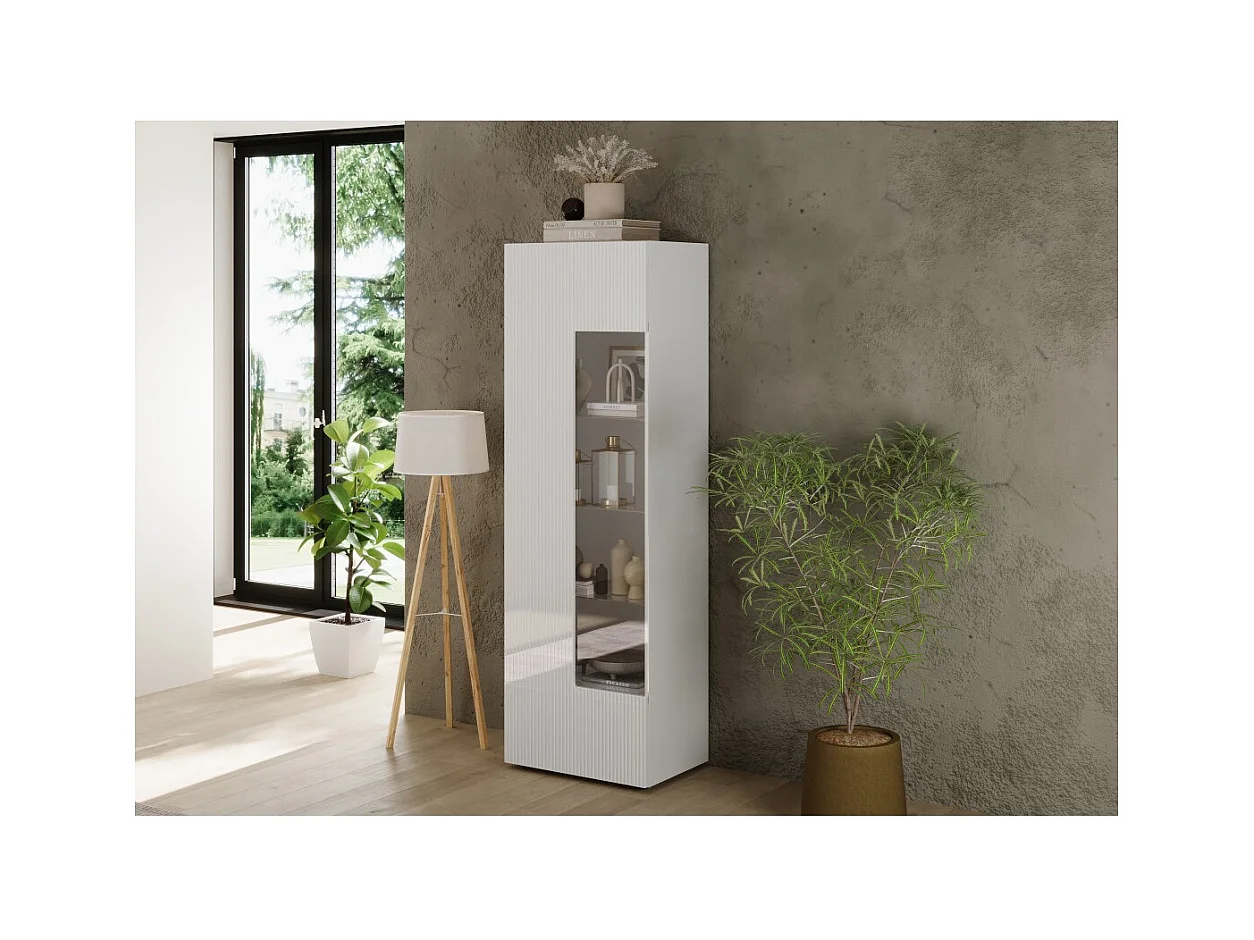 Vitrine SCENA – L60 x H187 x P42 cm – 1 porte – Blanc laqué brillant