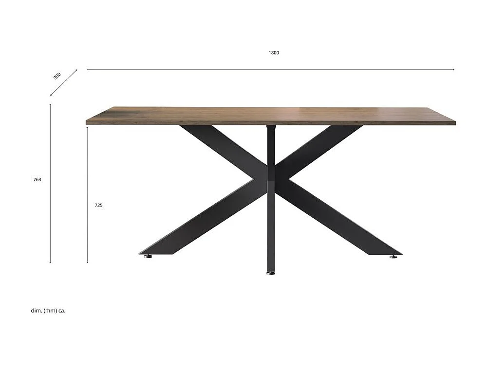 Table de salle à manger GWEN – 180 x 90 cm – Bois foncé Mercure et métal