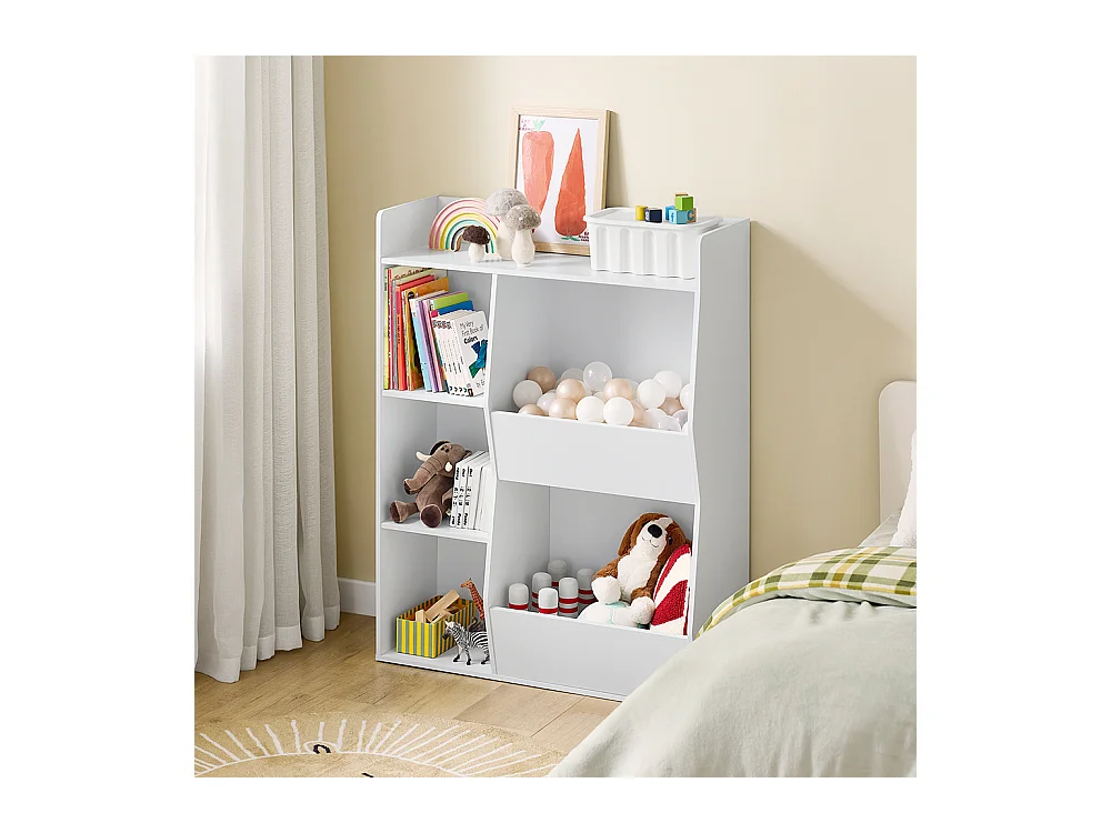 SoBuy regał dziecięcy Montessori półka na zabawki 5 otwartych przegród stojący biały 80x34x104 cm