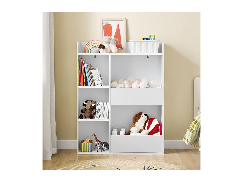 SoBuy regał dziecięcy Montessori półka na zabawki 5 otwartych przegród stojący biały 80x34x104 cm