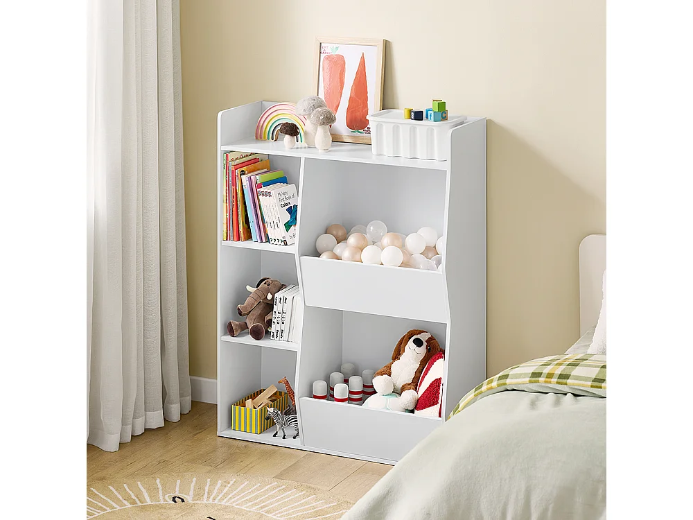 SoBuy Bibliothèque Montessori Étagère à Jouets 5 Compartiments Ouverts Blanc 80x34x104 cm