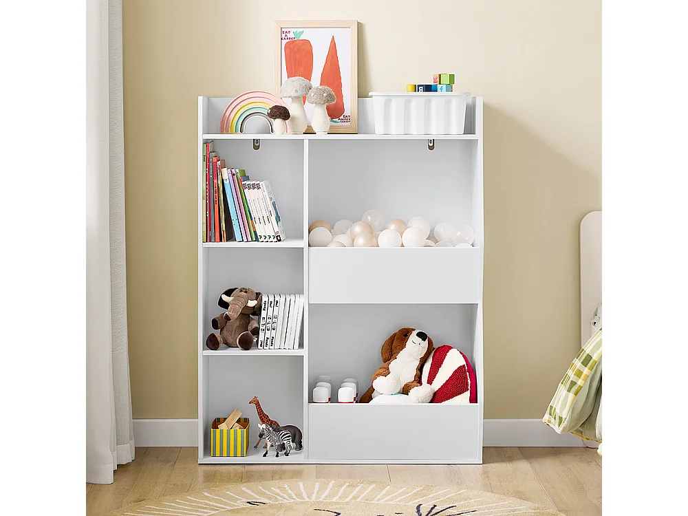 SoBuy Bibliothèque Montessori Étagère à Jouets 5 Compartiments Ouverts Blanc 80x34x104 cm
