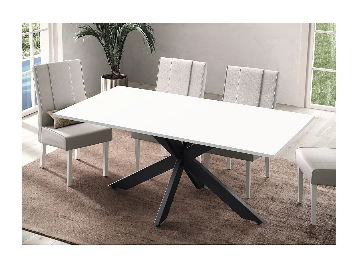 Table de salle à manger GWEN – 180 x 90 cm – Blanc laqué et métal