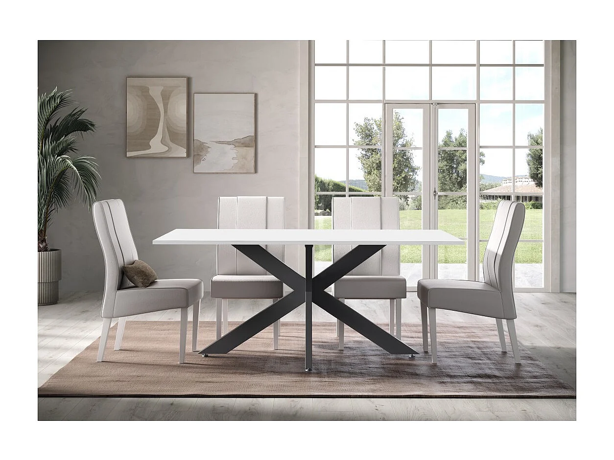 Table de salle à manger GWEN – 180 x 90 cm – Blanc laqué et métal