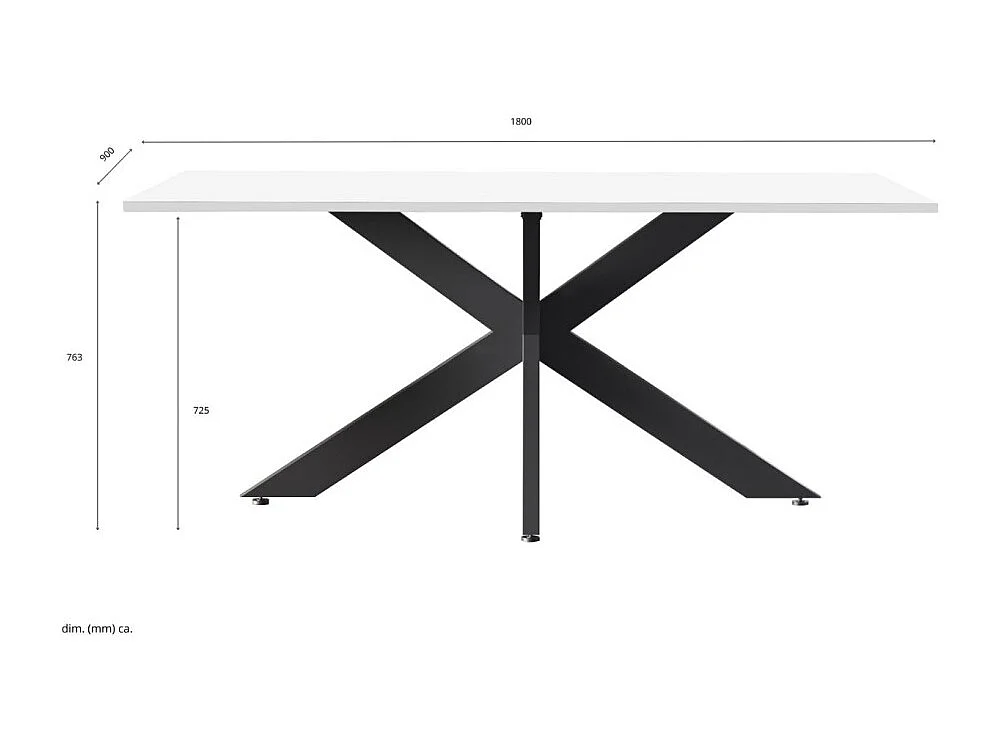 Table de salle à manger GWEN – 180 x 90 cm – Blanc laqué et métal