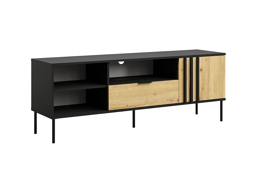 Mueble de TV diseño IZO – Negro ónix & Roble claro – 160x58x40 cm