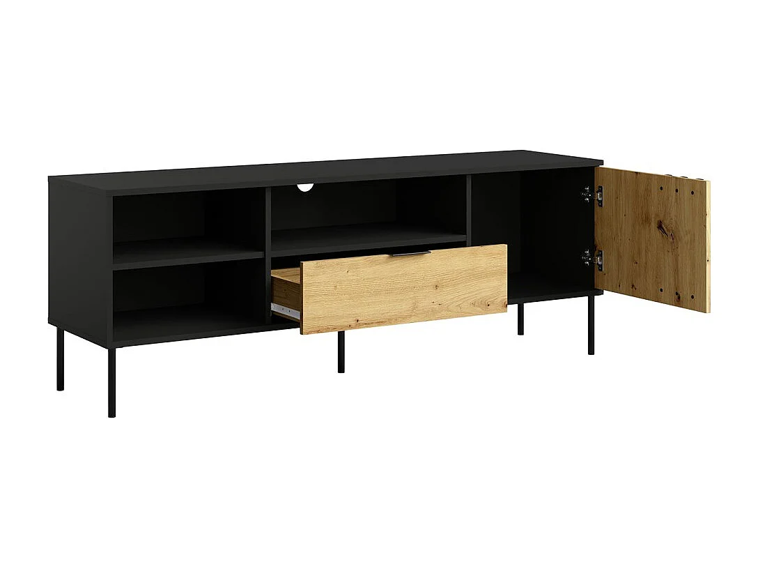 Mueble de TV diseño IZO – Negro ónix & Roble claro – 160x58x40 cm