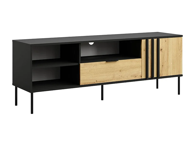 Móvel para TV IZO – Ônix Preto & Carvalho Claro – 160x58x40 cm