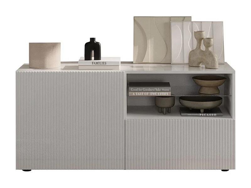 Mueble TV SCENA – L121 x H57 x P42 cm – Blanco lacado brillante