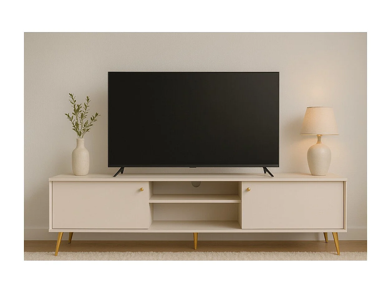 Mueble para TV diseño AZURÉA – 2 puertas + 2 nichos – Color arena
