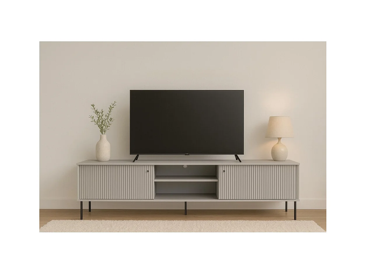 Mueble para TV ISIS – 2 puertas & 2 compartimentos – Gris – 157x55x41 cm