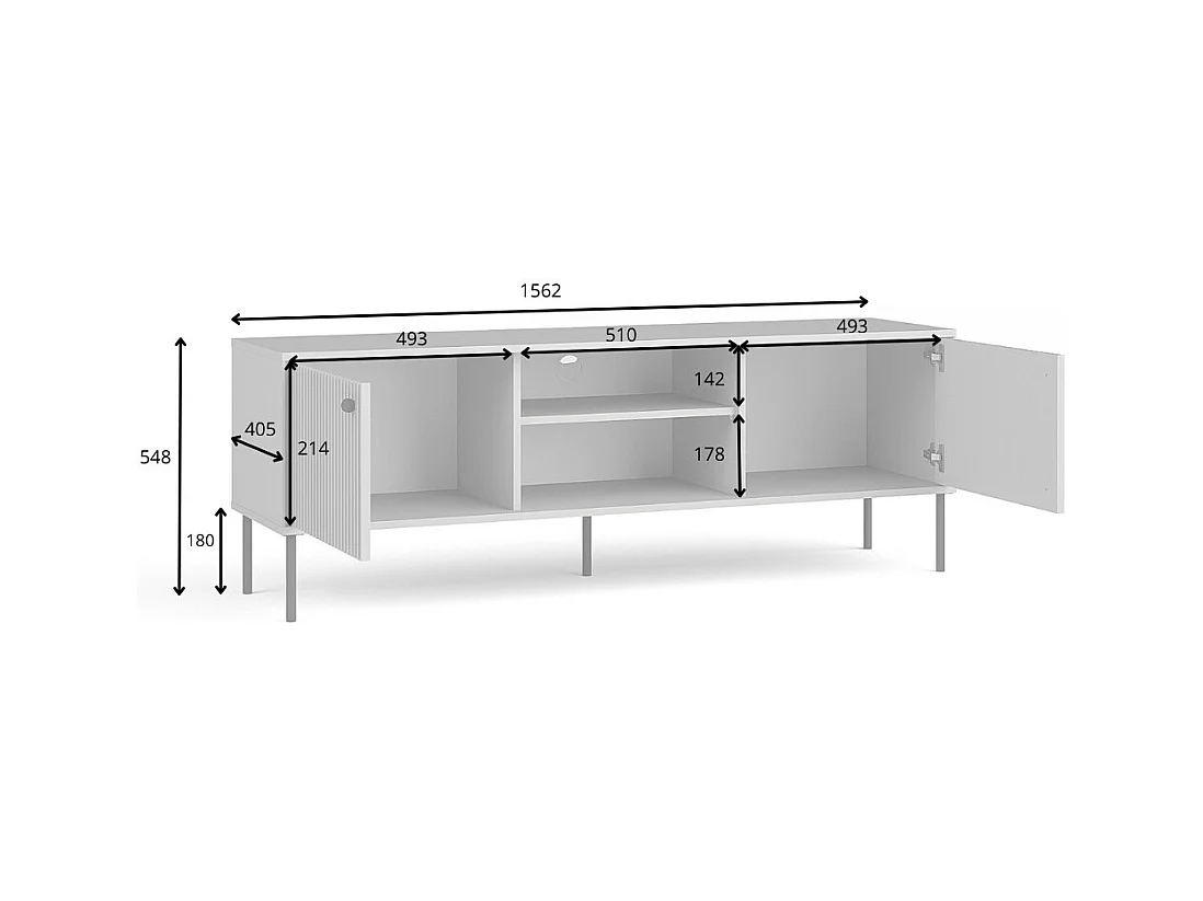 Mueble para TV ISIS – 2 puertas & 2 compartimentos – Gris – 157x55x41 cm
