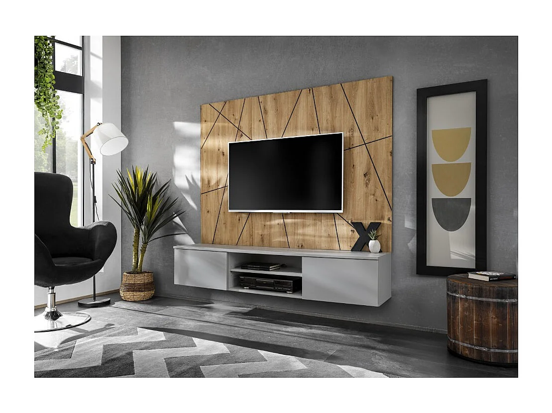 Composition murale IXAR géométrique – Meuble TV + panneaux décoratifs