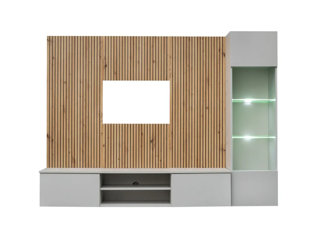 Composition murale IXAR – Meuble TV et vitrine suspendue – Avec LED