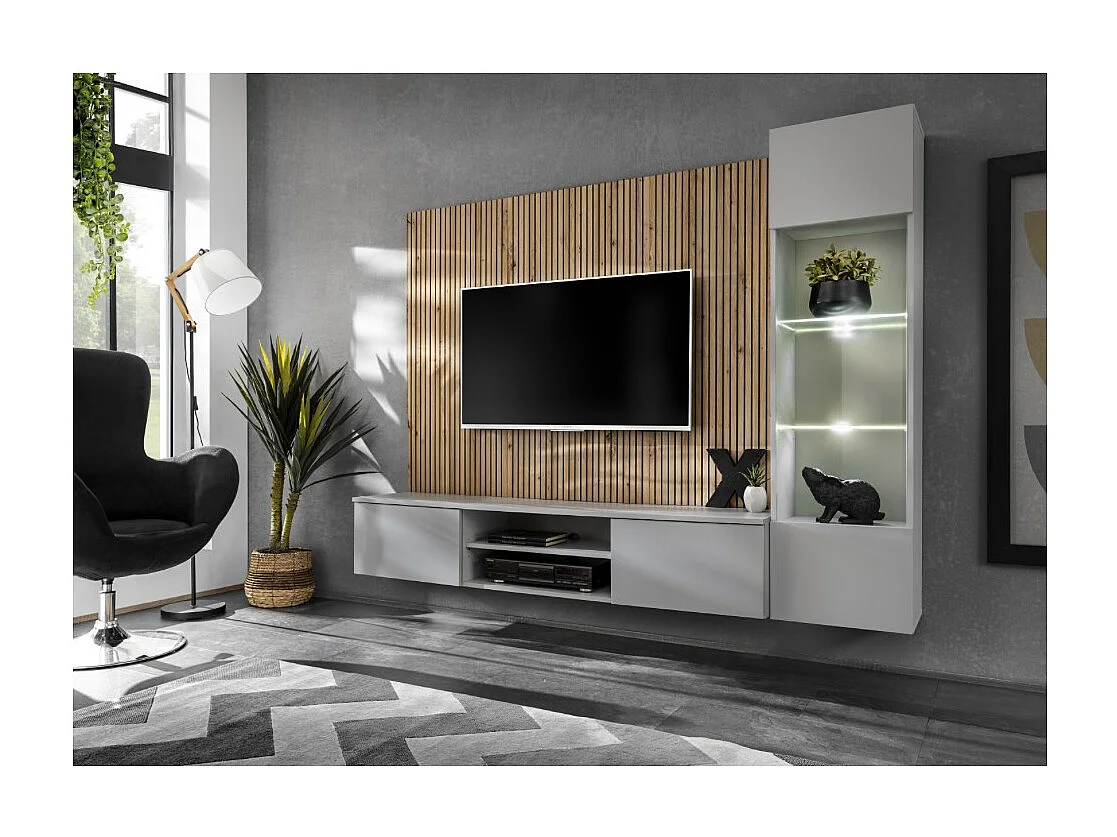 Composição mural IXAR – Móvel de TV e vitrine suspensa – Com LED