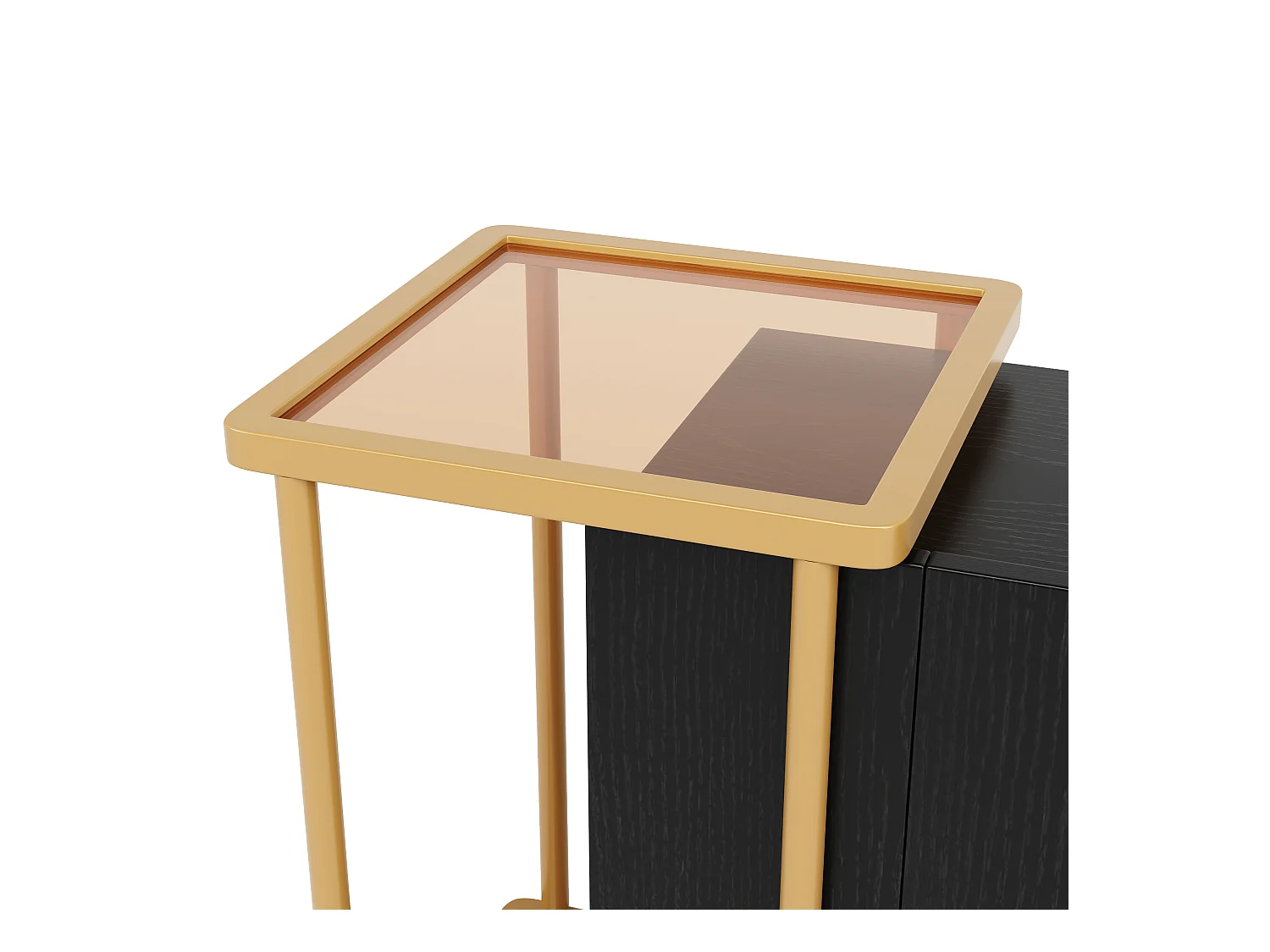 Schwarzes Sideboard - Sideboard mit 2 Türen und 2 offenen Fächern - Metallbeine - verdeckte Türgriffe