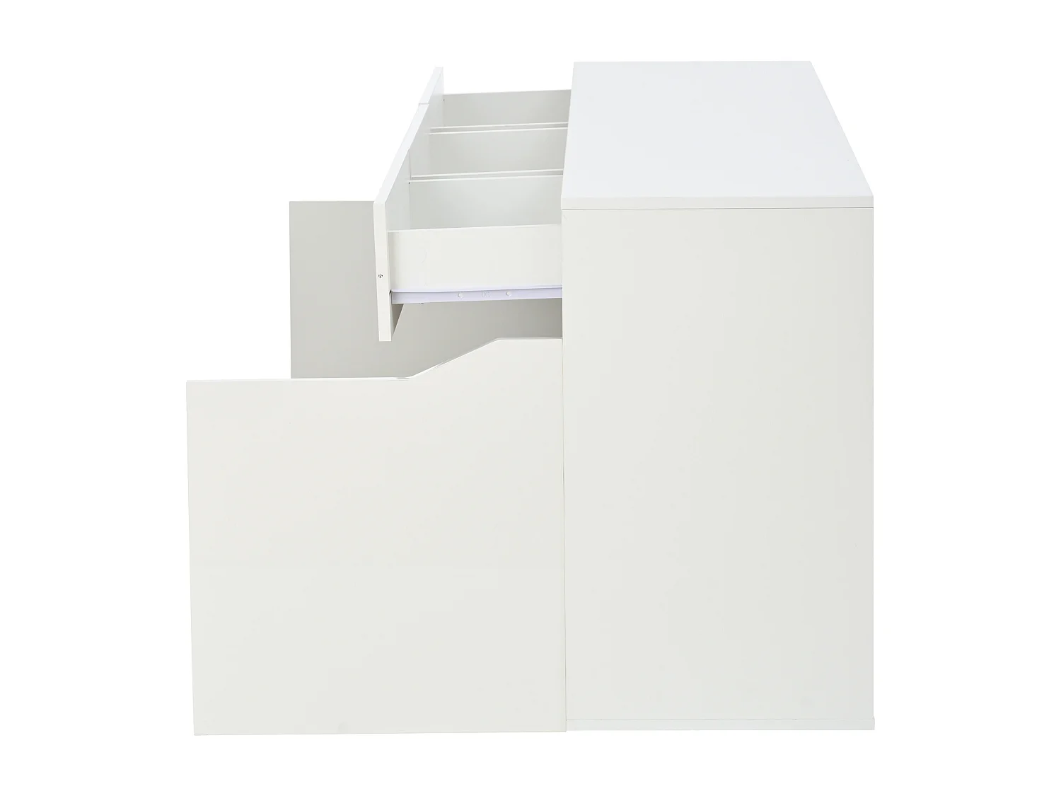 Buffet blanc et bois - Buffet 4 tiroirs et 2 portes - eclairage LED et rangement ouvert