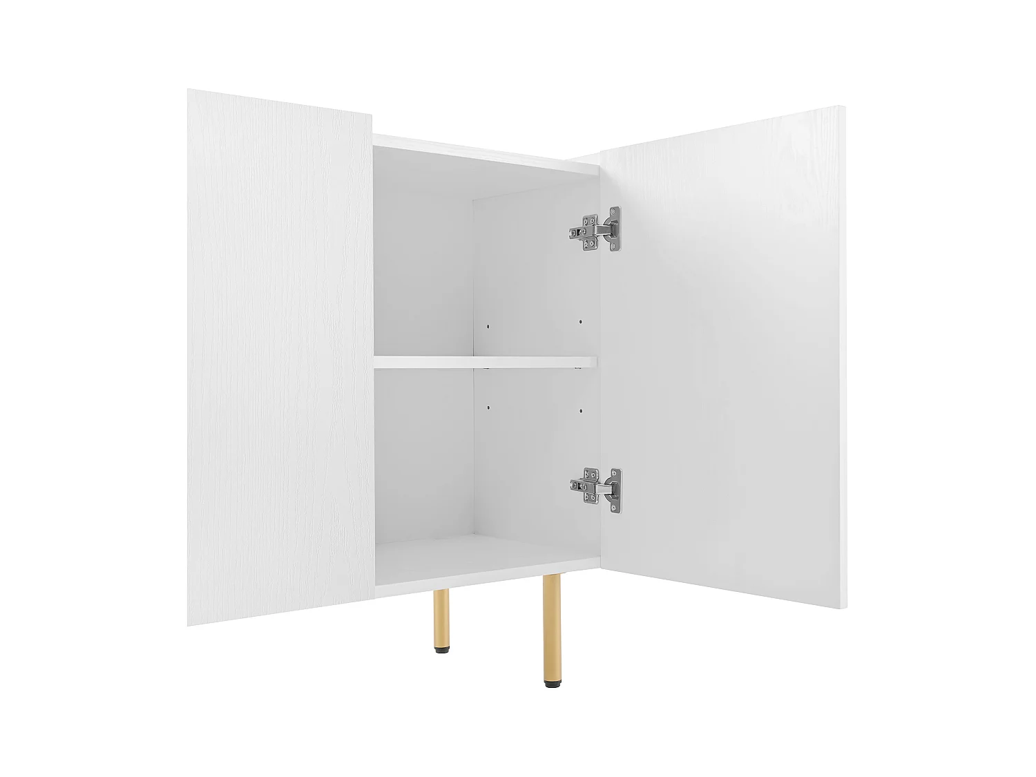 Weißes Sideboard - Sideboard mit 2 Türen und 2 offenen Fächern - Metallbeine - verdeckte Türgriffe