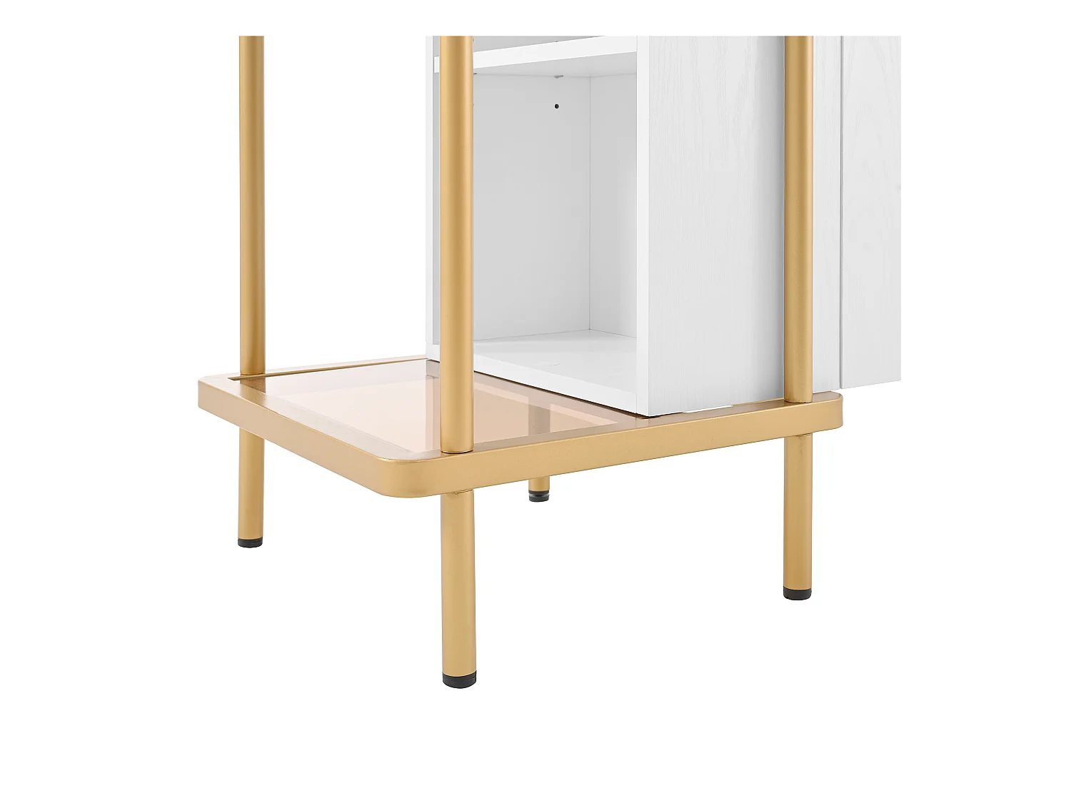 Weißes Sideboard - Sideboard mit 2 Türen und 2 offenen Fächern - Metallbeine - verdeckte Türgriffe