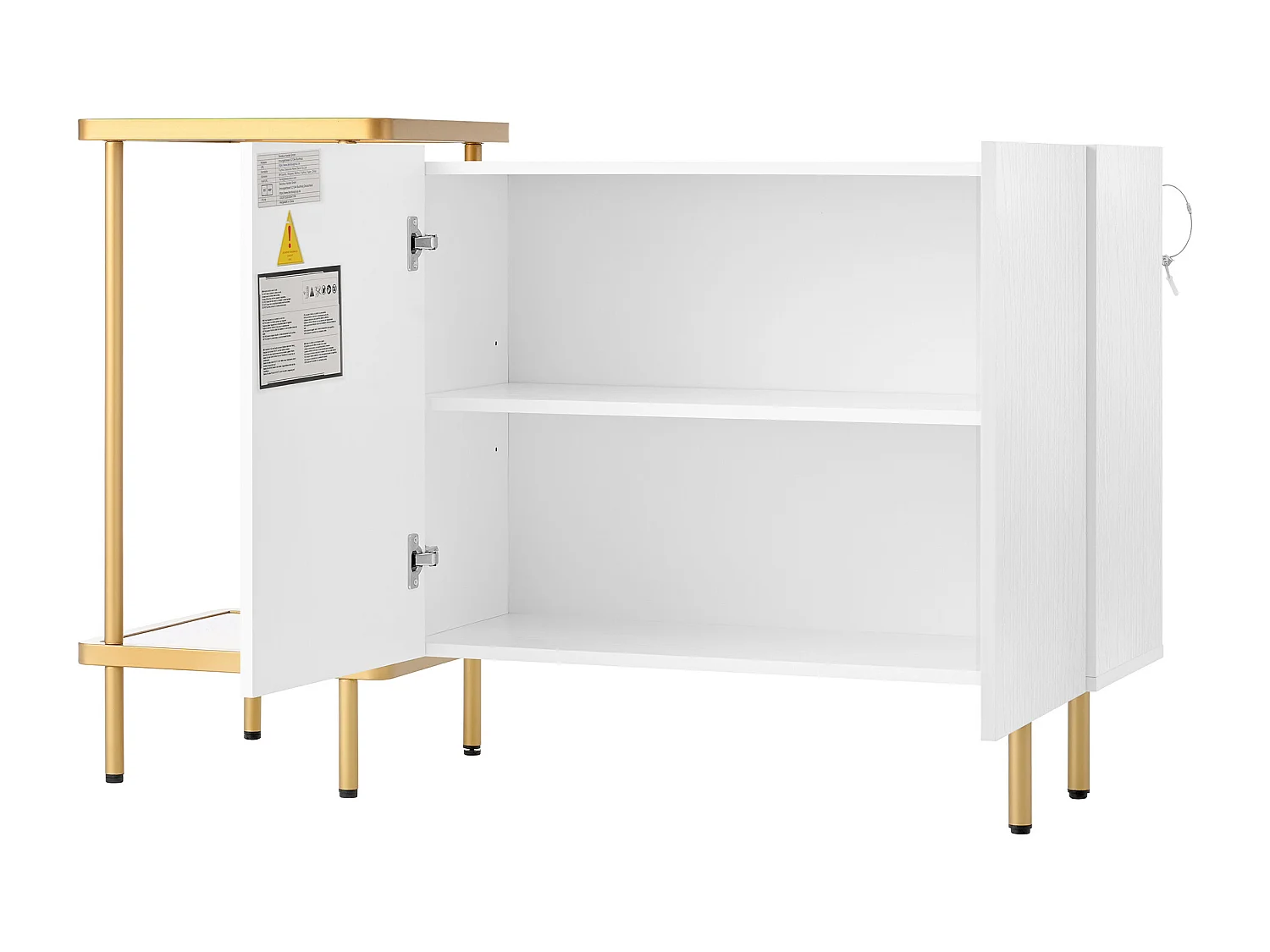 Buffet blanc - Buffet avec 2 portes et 2 compartiments ouverts - pieds en métal - poignées de porte dissimulées